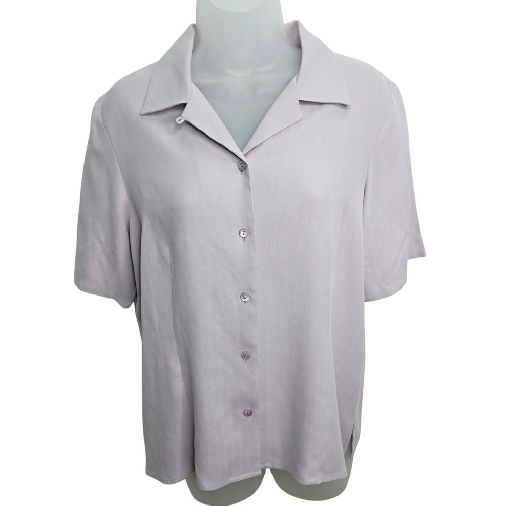 Pendleton Lavender Button Front Short Sleeve Silk… - image 1